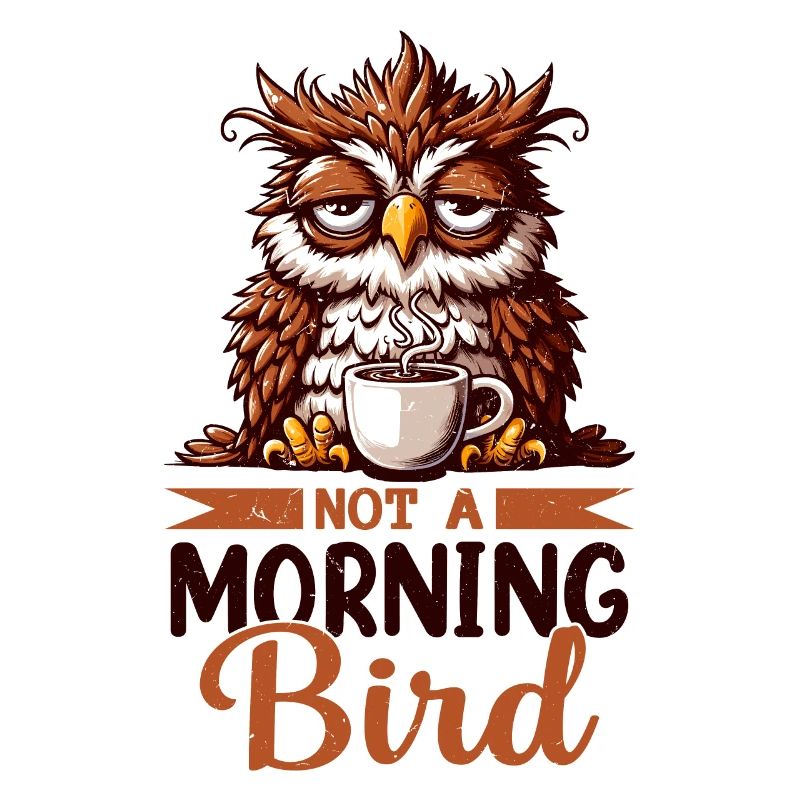 Grumpy owl with coffee
