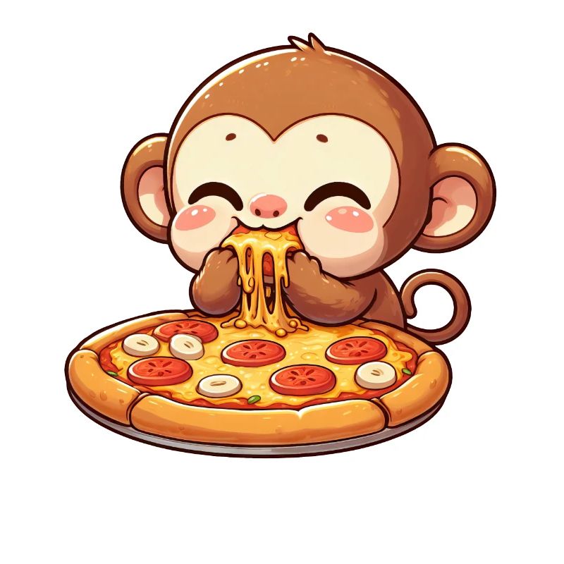 Chimpanzé mangeant de la pizza et du fromage