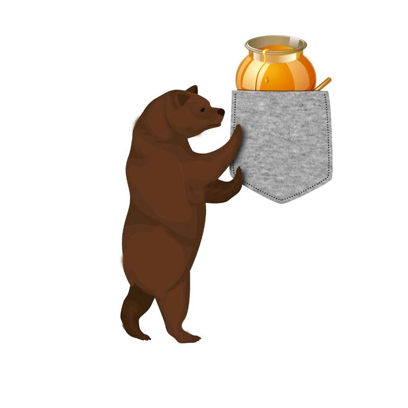 Bär greift nach Honigfass in Ihrer falschen Tasche