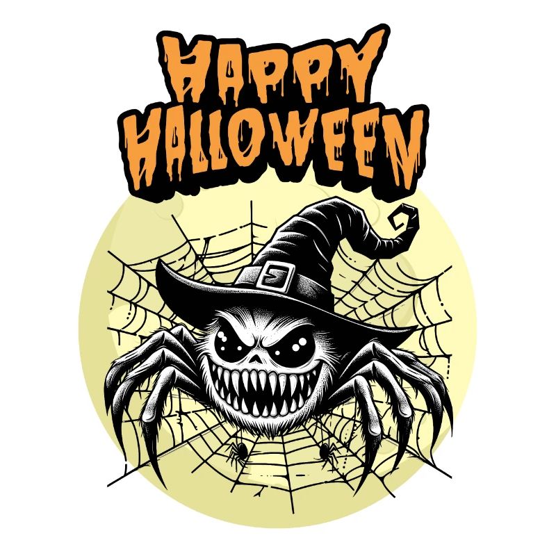 Happy Halloween Spider Spider Web Witch Witch Hat