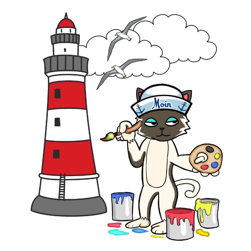 Cat Painter Lighthouse Sailor Coast Maritime Seagull