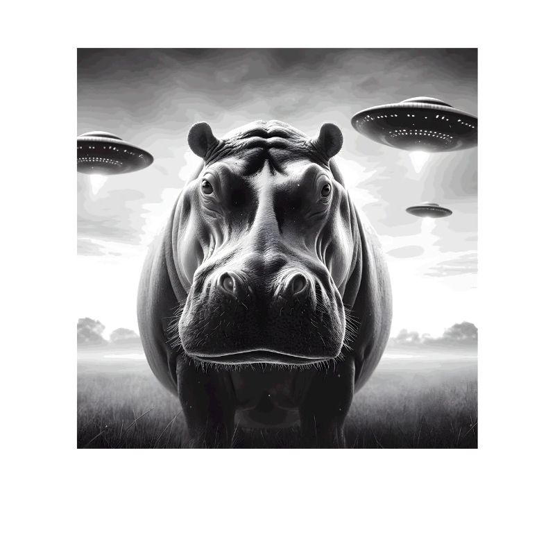 Hippo Sci-fi Funny Graphic Selfie with UFOs Weird