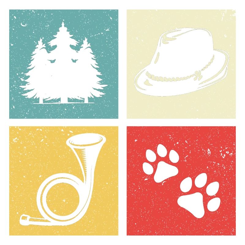 Conception de cor de chasse avec chapeau de feutre de patte de chien de forêt