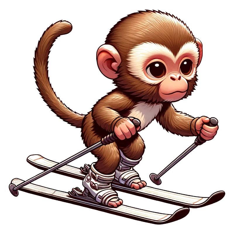 Cute monkey skiing in winter