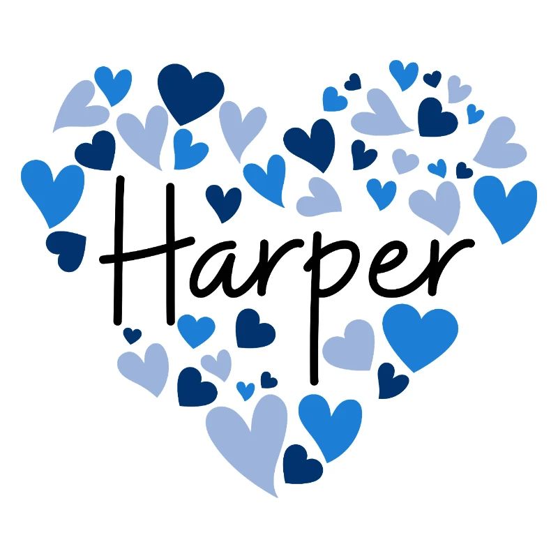 Conception du nom Harper avec des cœurs bleus en forme de cœur