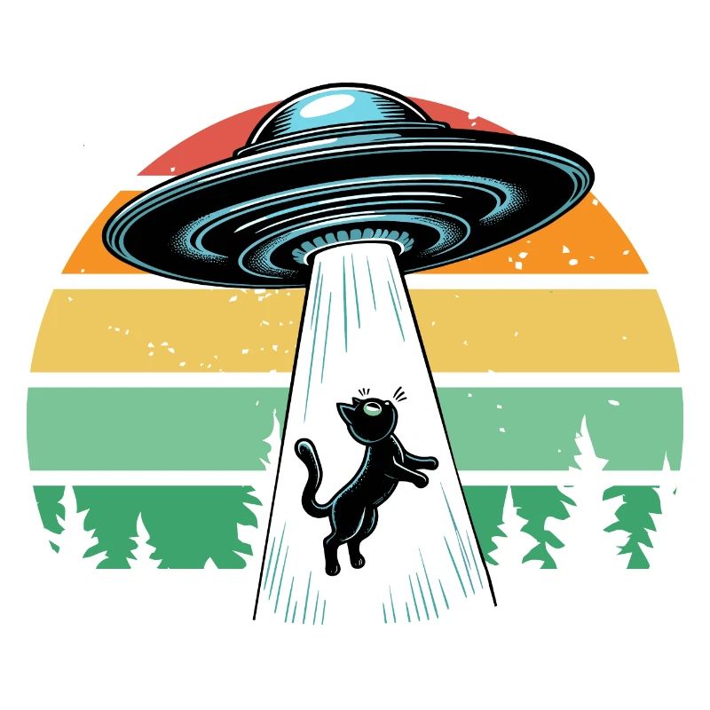 Cat UFO Space Spaceship Retro Beaming Funny