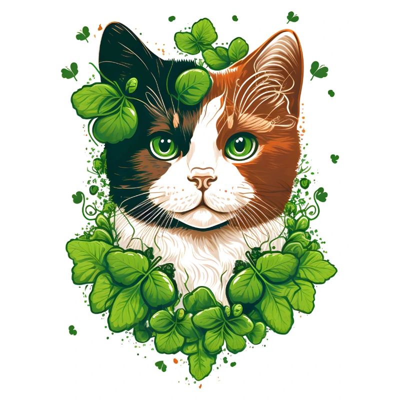 Chat avec cadre de feuilles