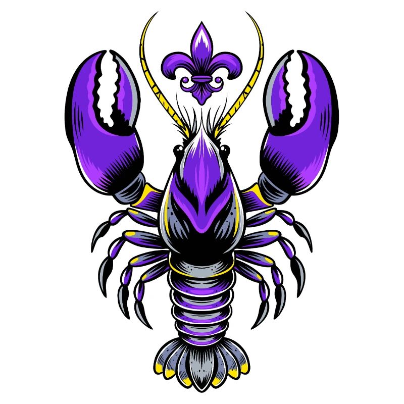 Mardi Gras crawfish with fleur-de-lis design