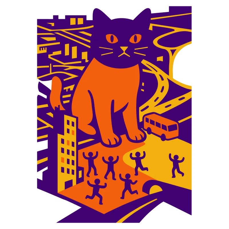 Chat géant dans la ville