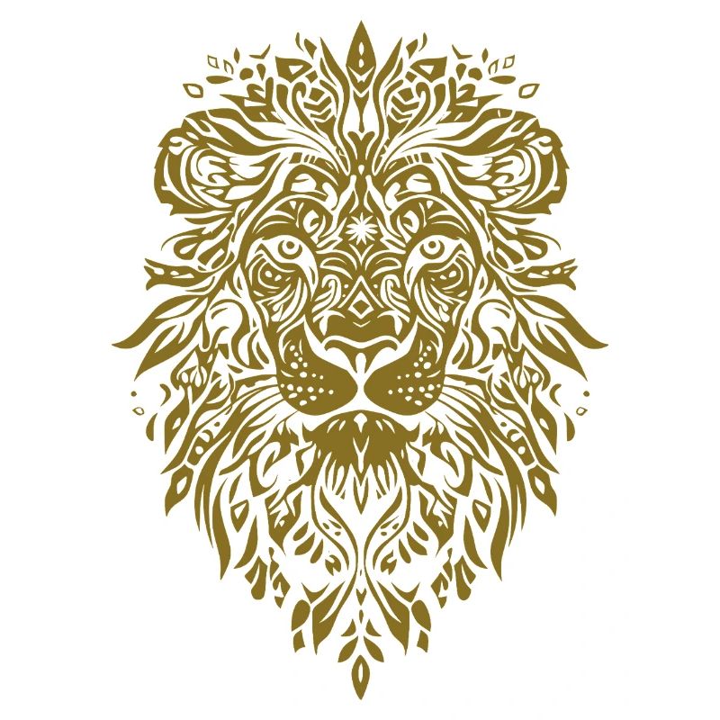 Lion head with leaf pattern in gold
