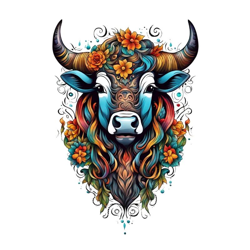 Bison couvert de fleurs dans un éclat de couleurs