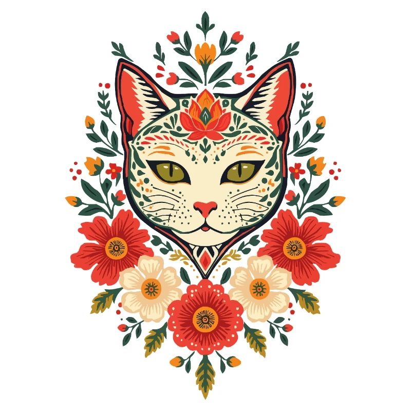 Chat fleur dans le style folklorice