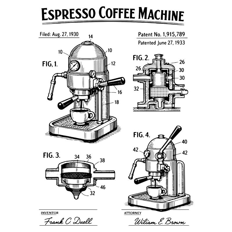 Brevet du plan de la machine à espresso