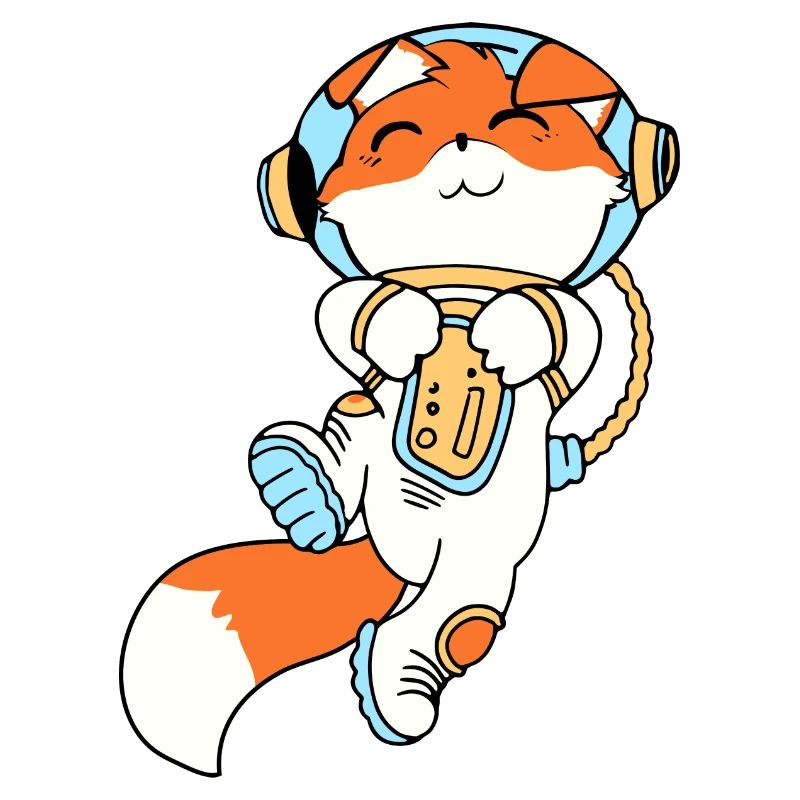 Mignon renard de dessin animé en astronaute dans l’espace