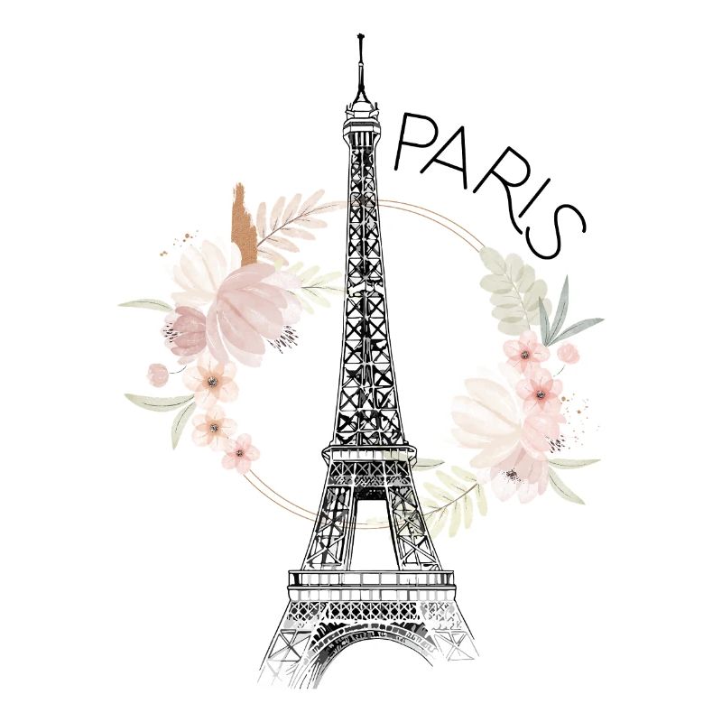 Paris Eiffelturm Frankreich Blumen Line Art Kunst