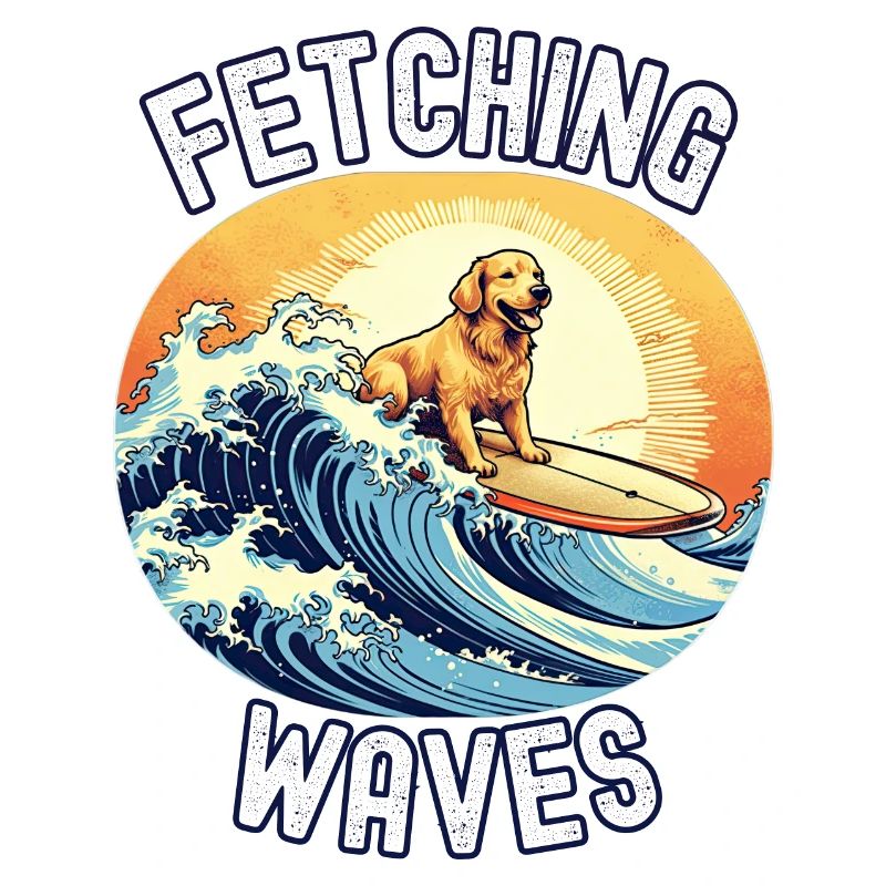 Fetching Waves : Retriever-Hund auf einem Surfbrett