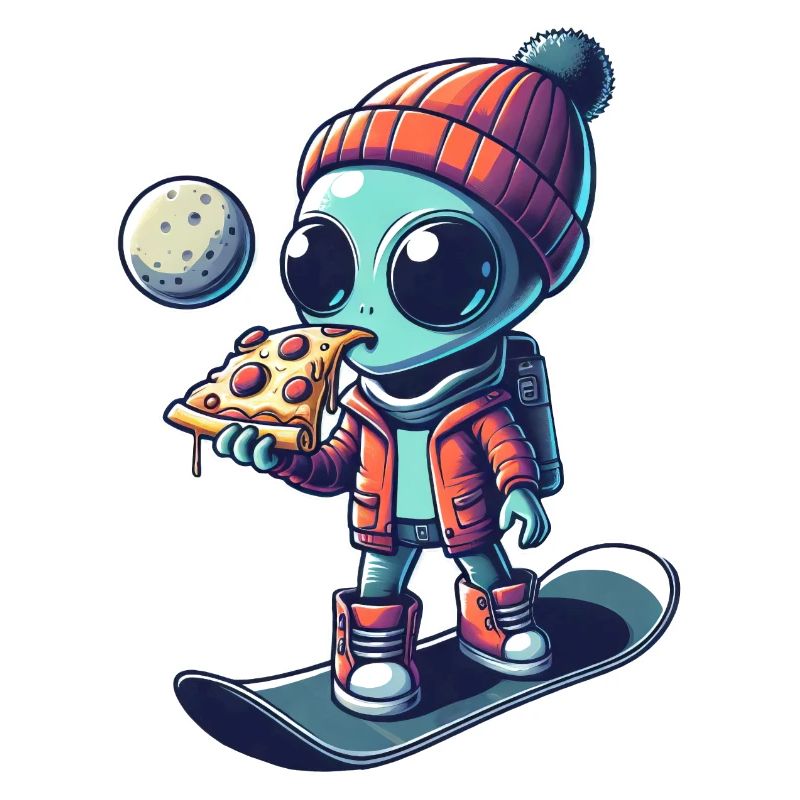 Cute Comic Alien Snowboard Snowboarder