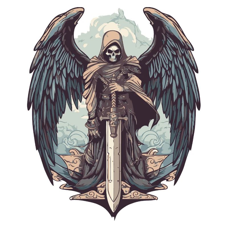 Faucheuse avec des ailes et une épée sur trans