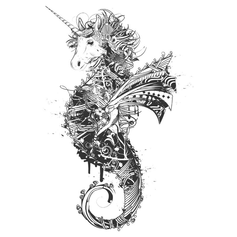 kunstvolle Zeichnung eines Einhorn Seepferdchen