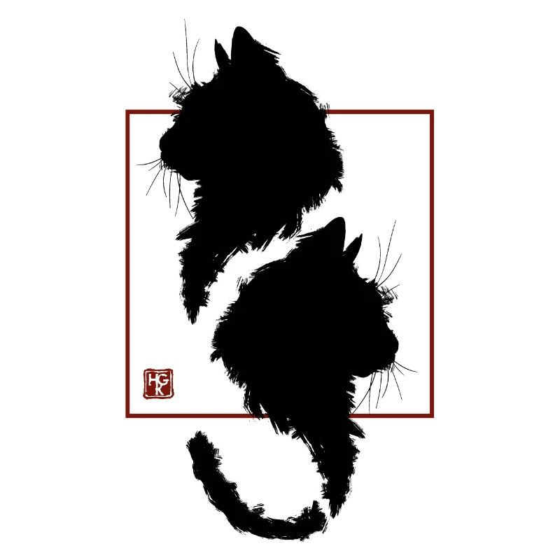 Minimalist red frame black cat japan
