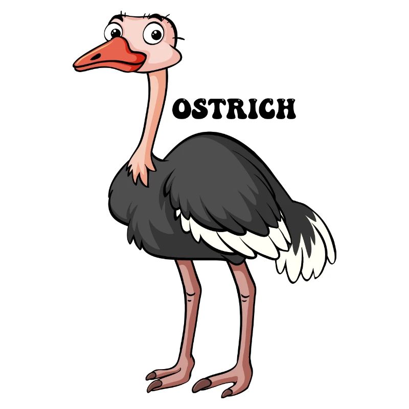 Cartoon Ostrich: Bold Black-White Feathers