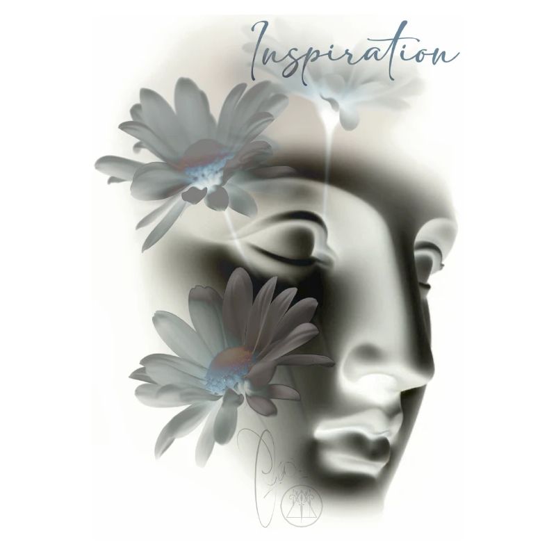 Yvo Tattoo, beige, bleu, fleurs, buste