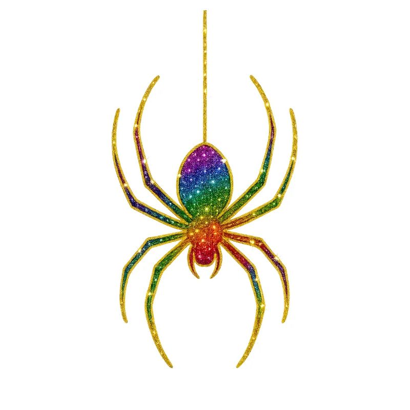 Rainbow glitter spider motif