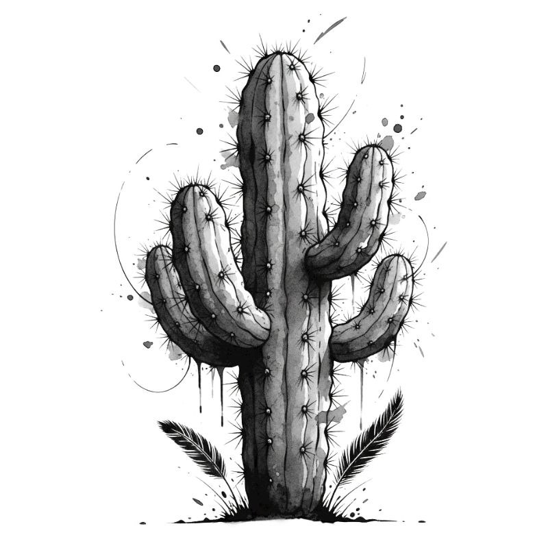 Cactus Plant Desert Ink Tattoo Vector