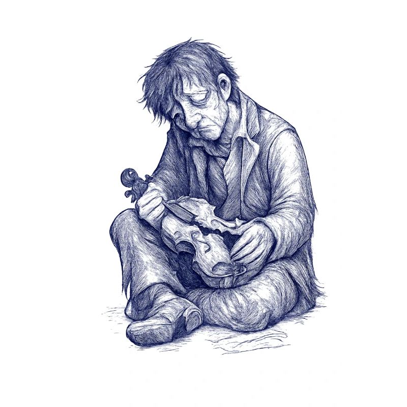 Melancholic reader | Hand Painted Drawing