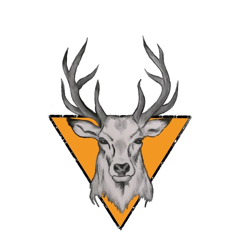 Deer head in orange triangle