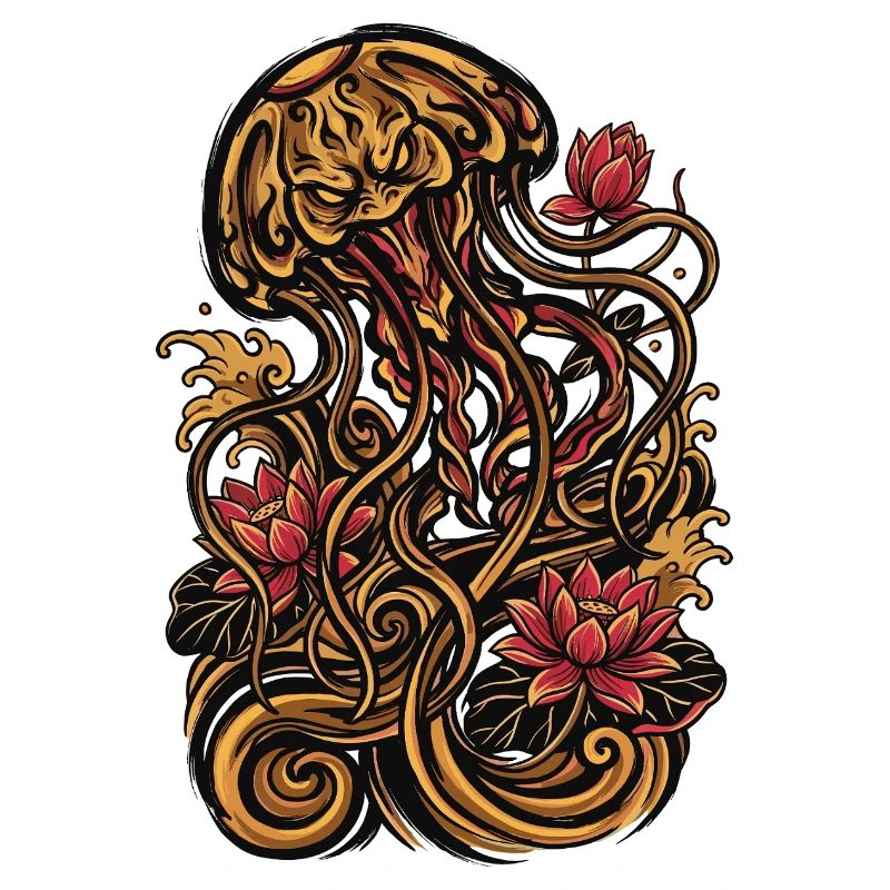 Graphique esthétique de tatouage de méduse