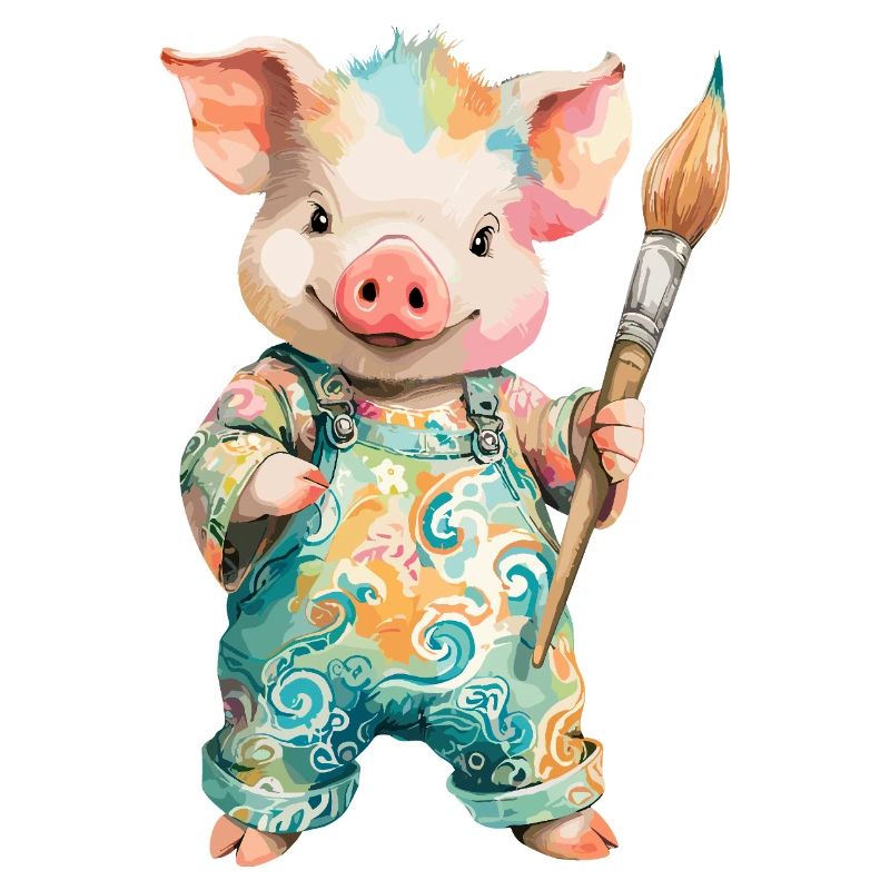 Cochon coloré avec un pinceau