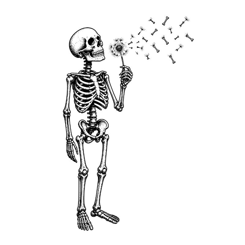 Skeleton blows dandelion motif