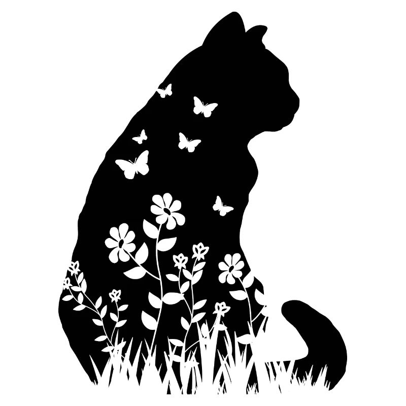 Cute Cat Flower Pattern Silhouette Cat Lover Gift