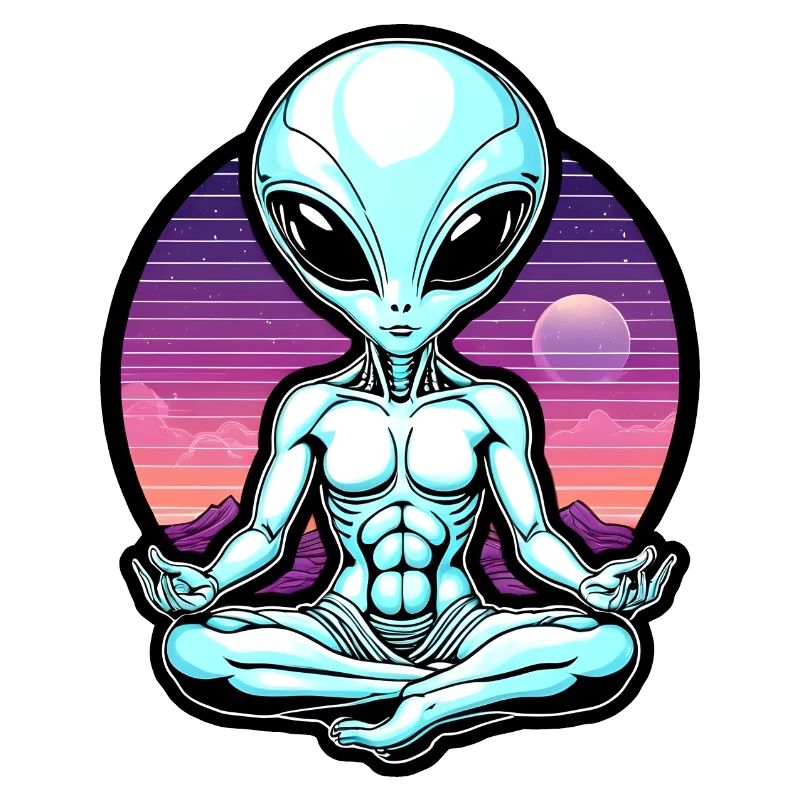Conception Vaporwave d’un extraterrestre gris méditant