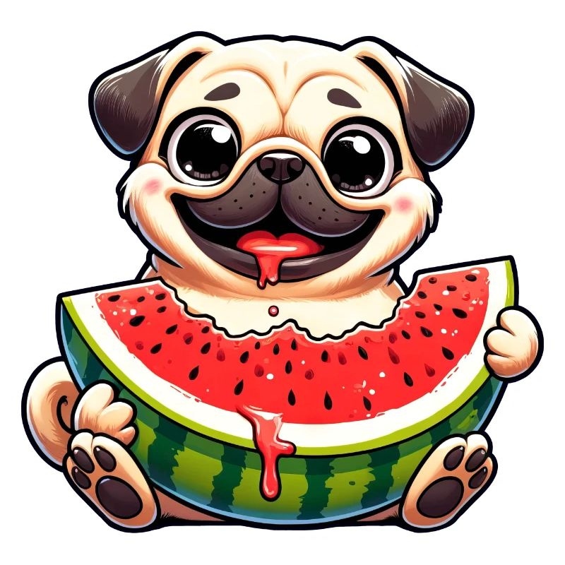 Carlin avec melon dessin animé mignon