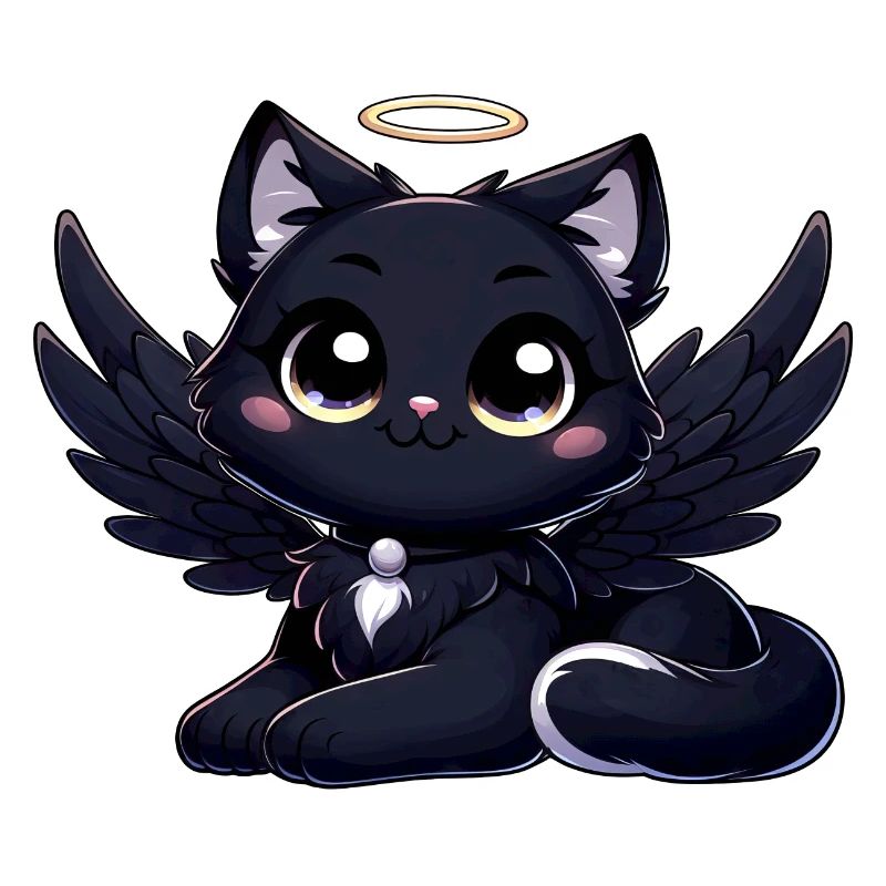 Gothic Katze süß schwarzer Engel mit Flügeln