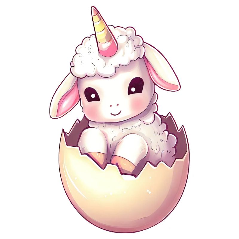 Sheep with unicorn in eggshell Imaginative