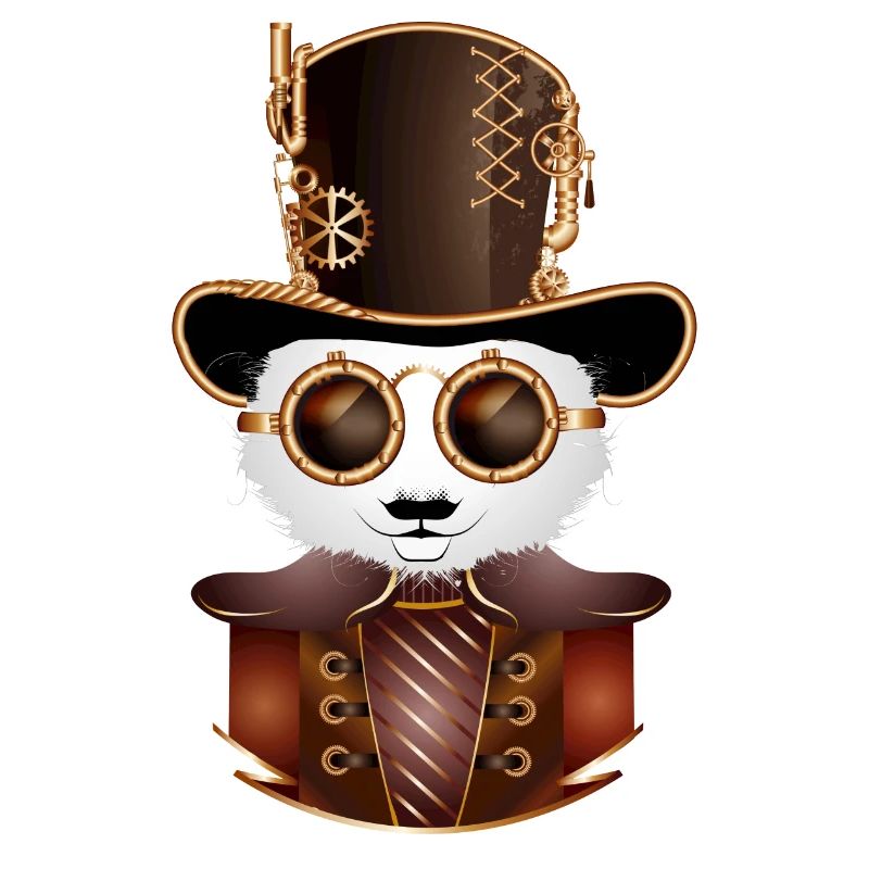 Steampunk Panda Bear with Cylinder Hat and Glasses