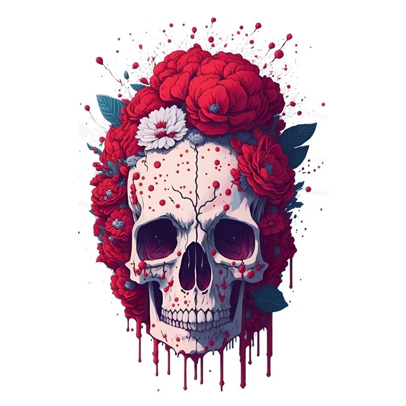 Skull with red flowers