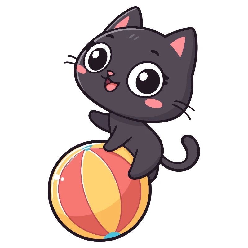 Black Kitten on Beach Ball