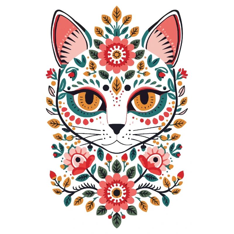 Visage de chat dans le royaume des fleurs