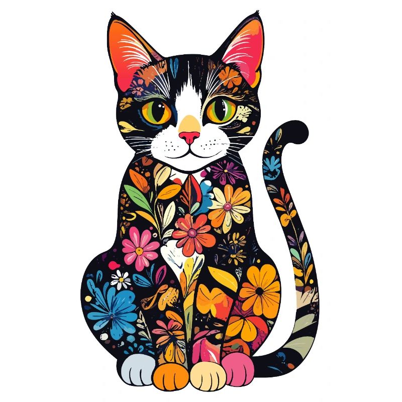 Explosion de couleurs du chat en fleurs