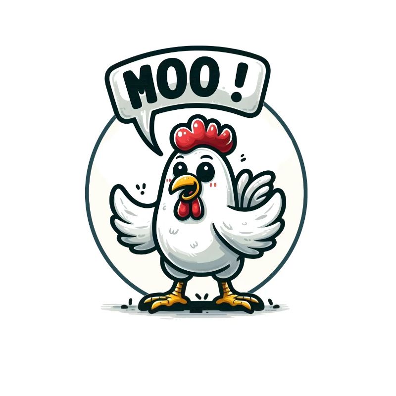 The chicken makes moo