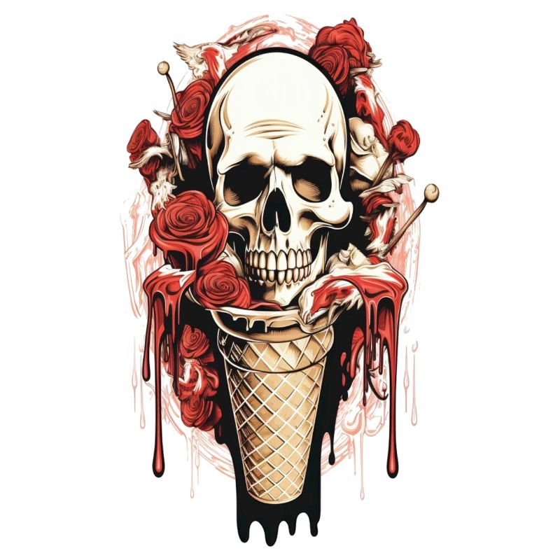 Cornet de glace tête de mort avec roses et cire