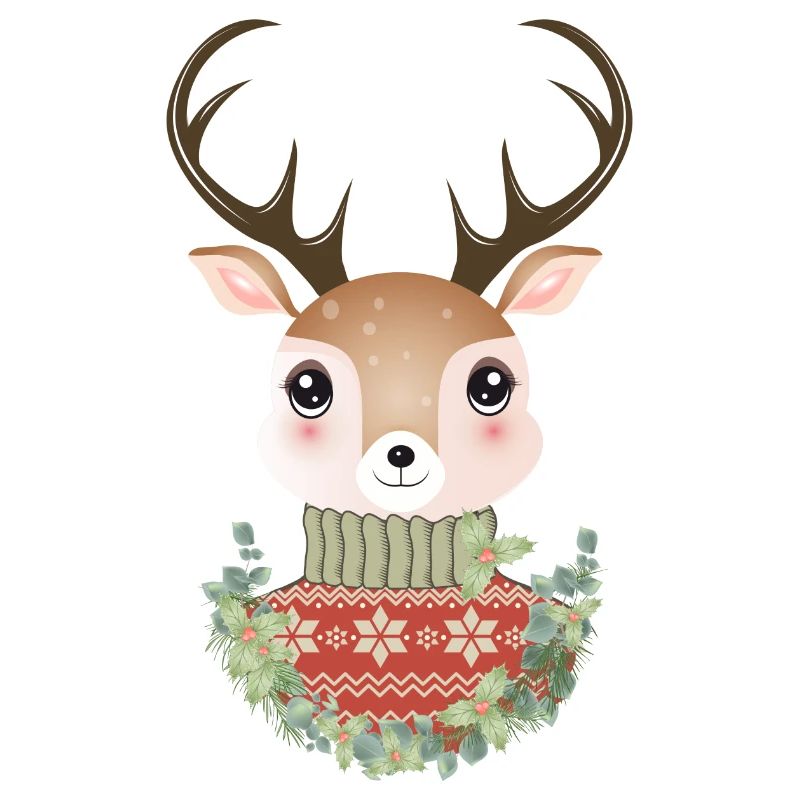 cerf mignon avec pull et couronne de Noël