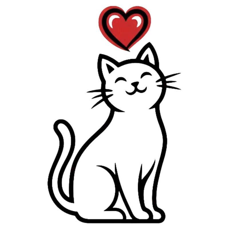 Dessin au trait de chat en forme de cœur