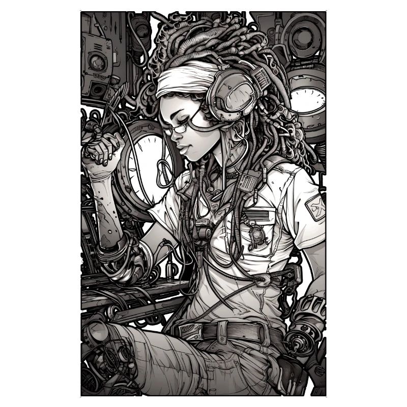 Tech-Mädchen, schwarz und weiß, , Digital