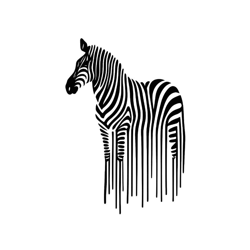 Zebra line art on black and white