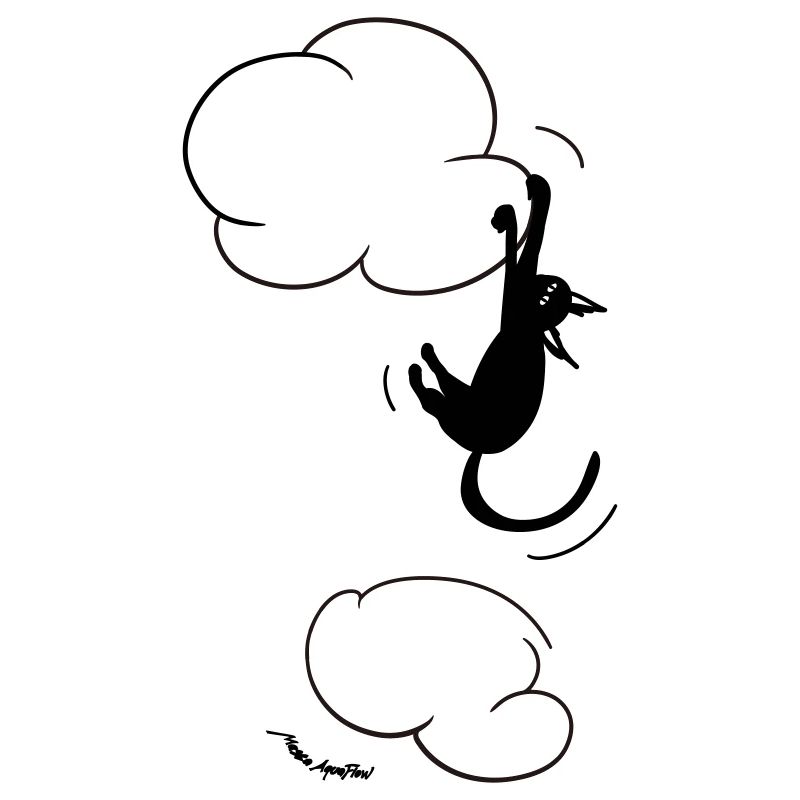 Black Cat hanging on a Cloud. 